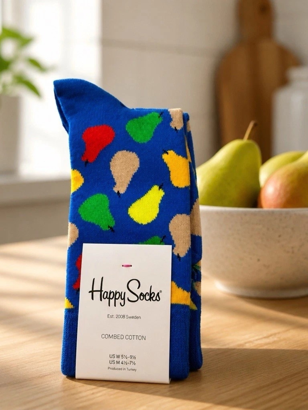 Happy Socks Combed Cotton Blue/Multicolor Novelty Crew Socks Men 9-11 PEA01